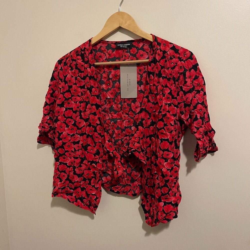 ZARA Accessories Red Floral Matching Set – Top & Skirt – Size L NWT - Picture 2 of 10